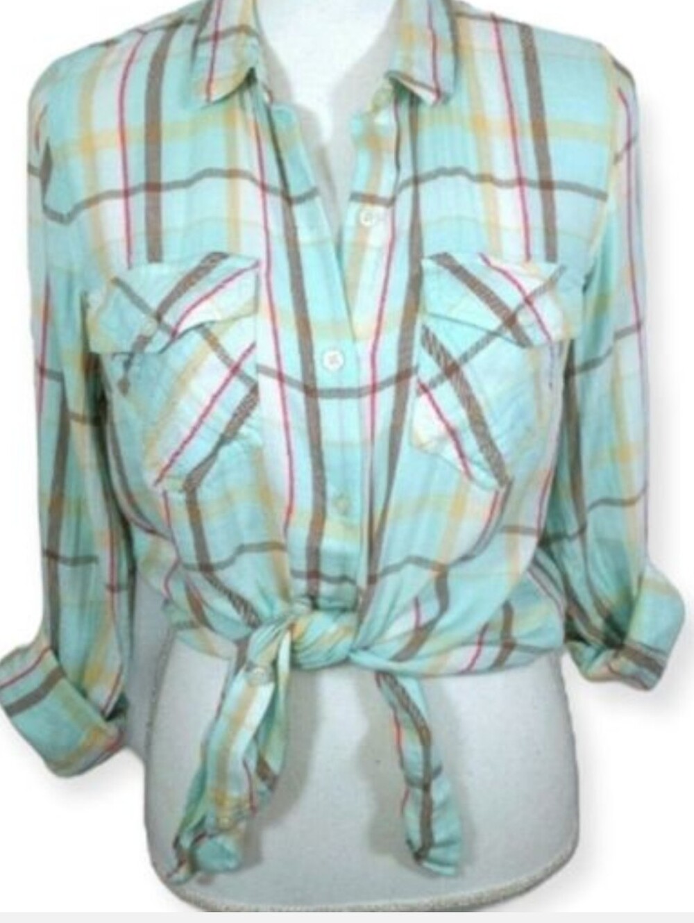 JESSICA SIMPSON Button Up Plaid Flannel Shirt - Aqua - XXL - NWOT